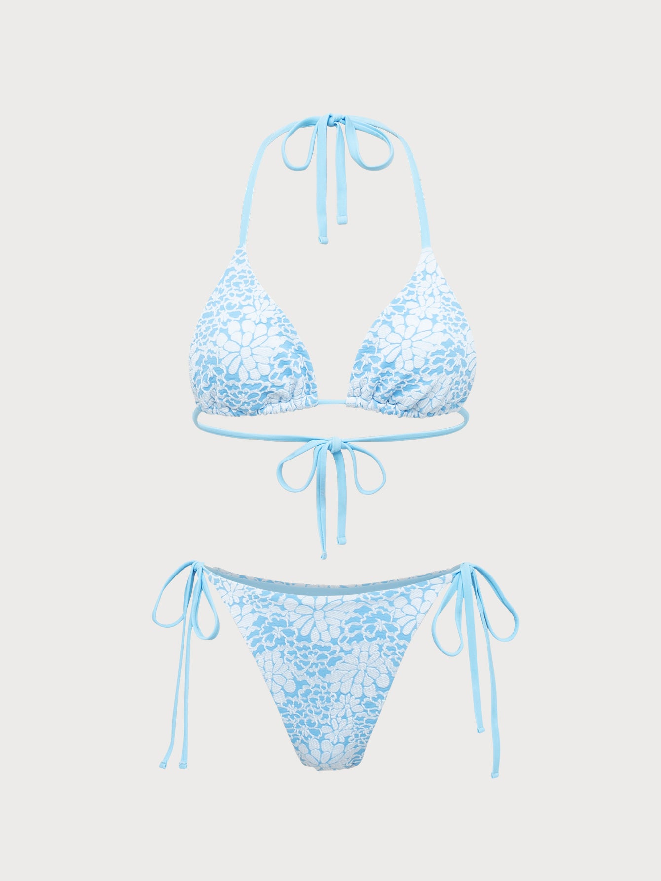 Women's Polyester Knit Jacquard Contrast Color Bikini Set Blue Bikinis - SAMIOLSWIM