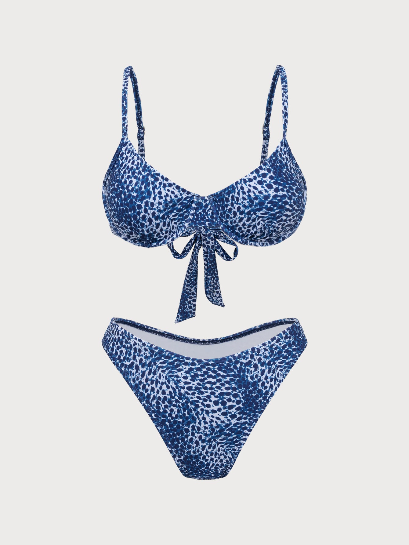 Women's Polyester Knit Leopard Print Bikini Set Blue Bikinis - SAMIOLSWIM