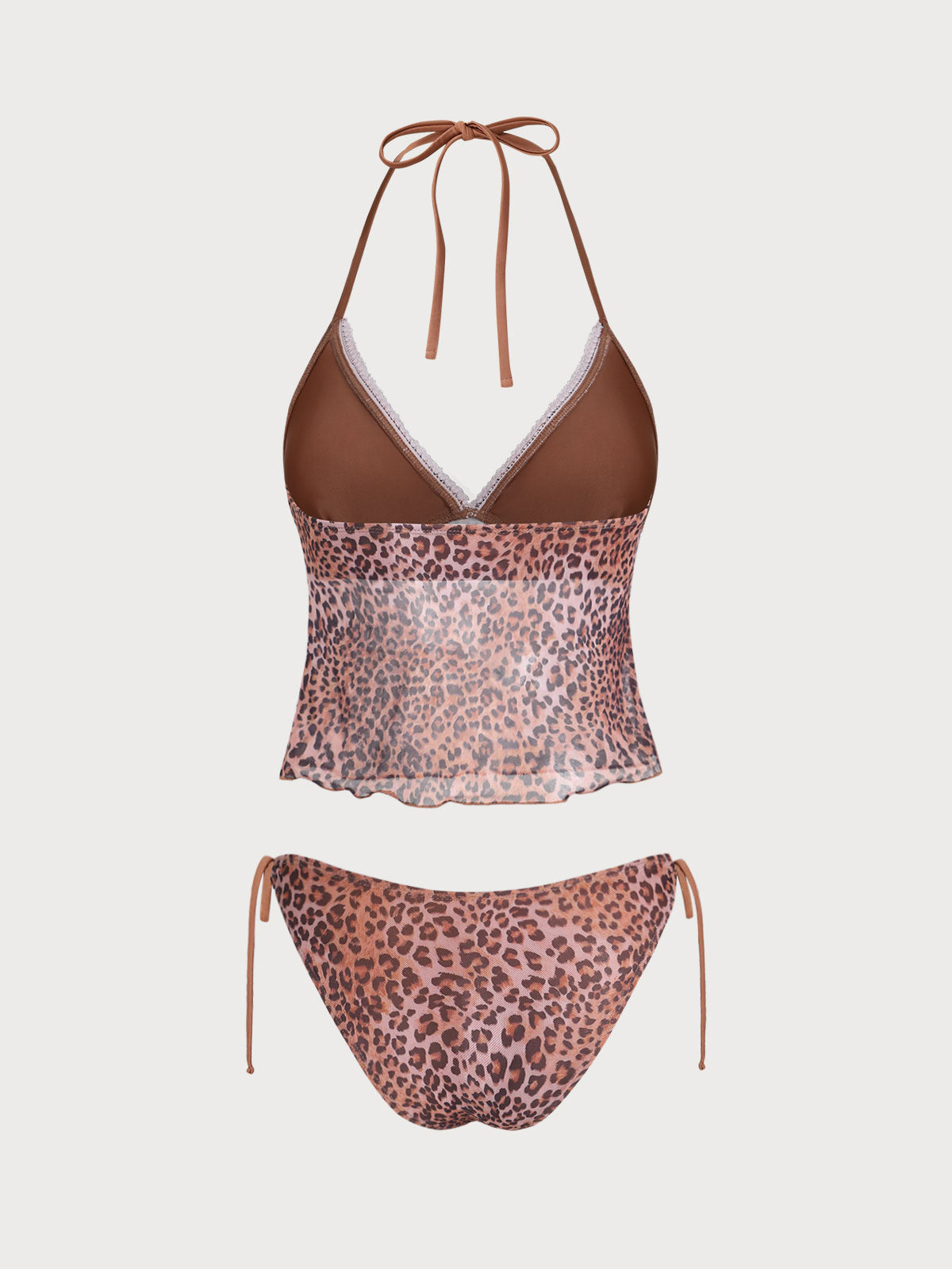 Women's Polyester Knit Leopard Print Mesh Tankini Set Tankinis - SAMIOLSWIM