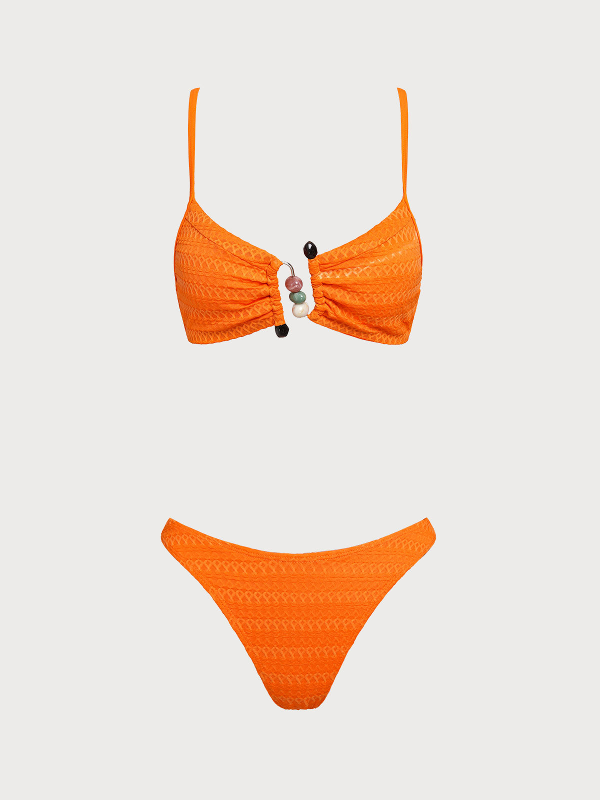 Women's Polyester Knit N-Type Embellished Bikini Set Orange Bikinis - SAMIOLSWIM