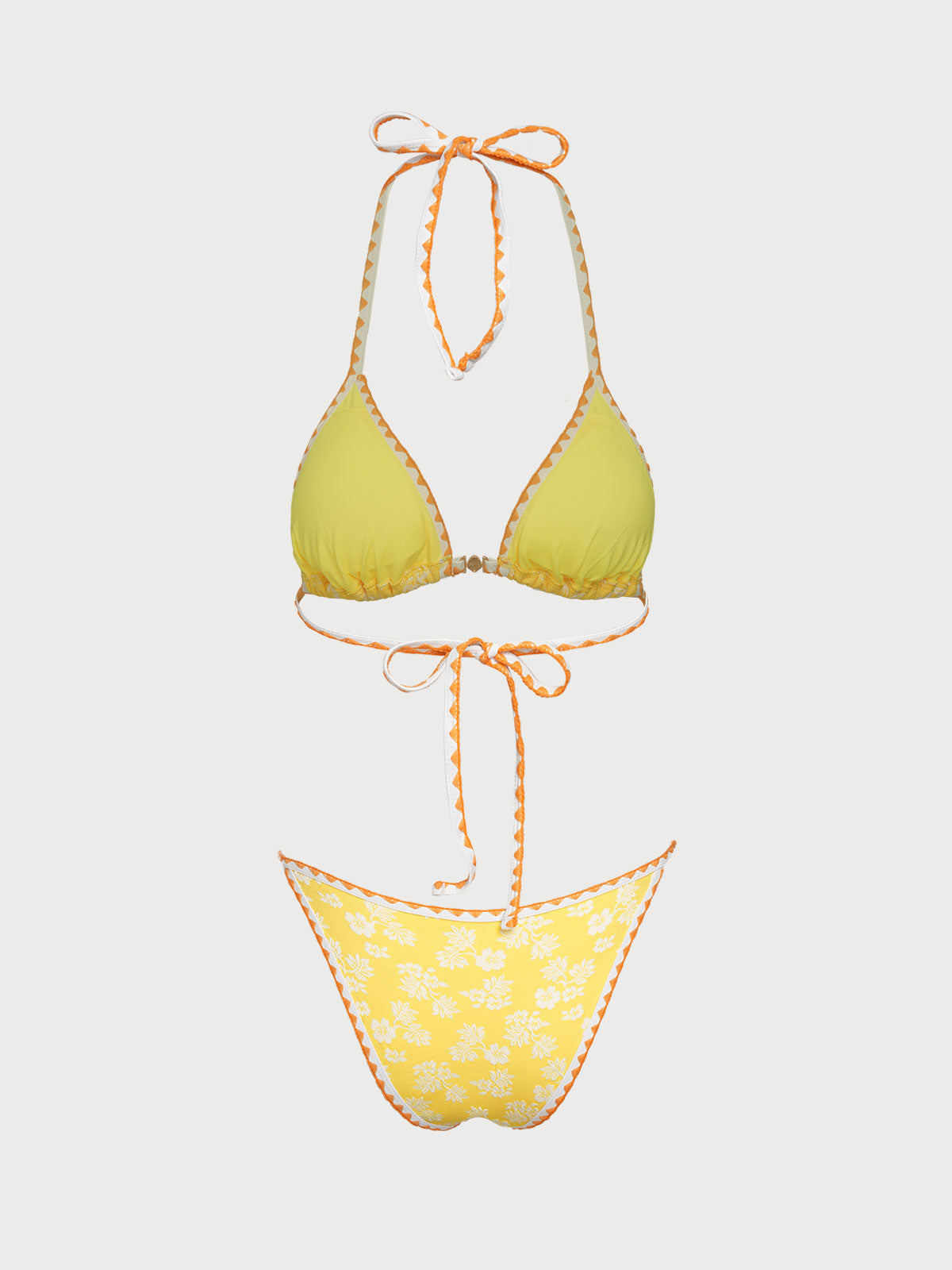 Women's Polyester Knitted Contrast Flower Bud Shell Decorated Bikini Set Bikinis - SAMIOLSWIM