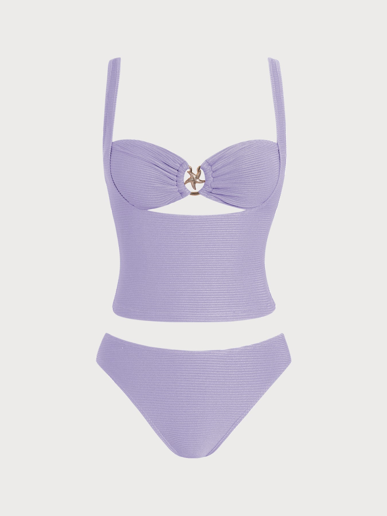 Women's Polyester Knitted Decorative Metallic Thread Tankini Set Purple Tankinis - SAMIOLSWIM