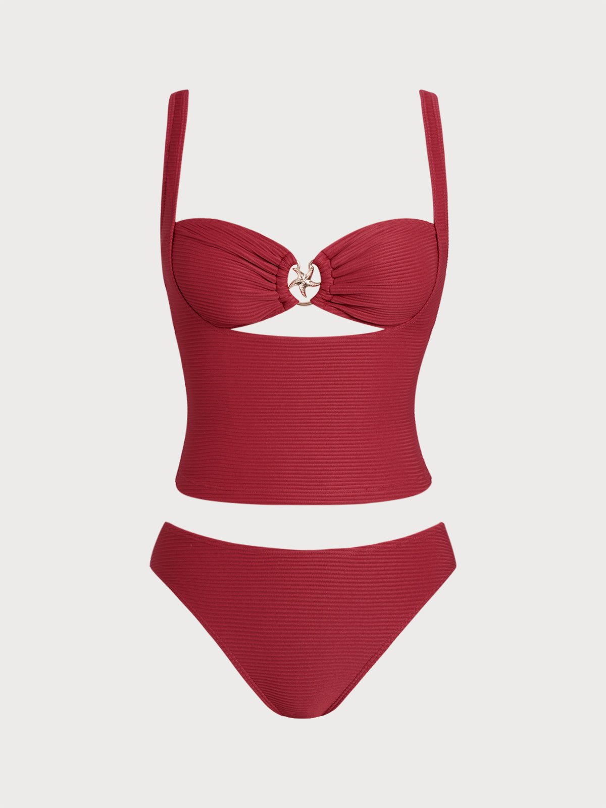 Women's Polyester Knitted Decorative Metallic Thread Tankini Set Tankinis - SAMIOLSWIM