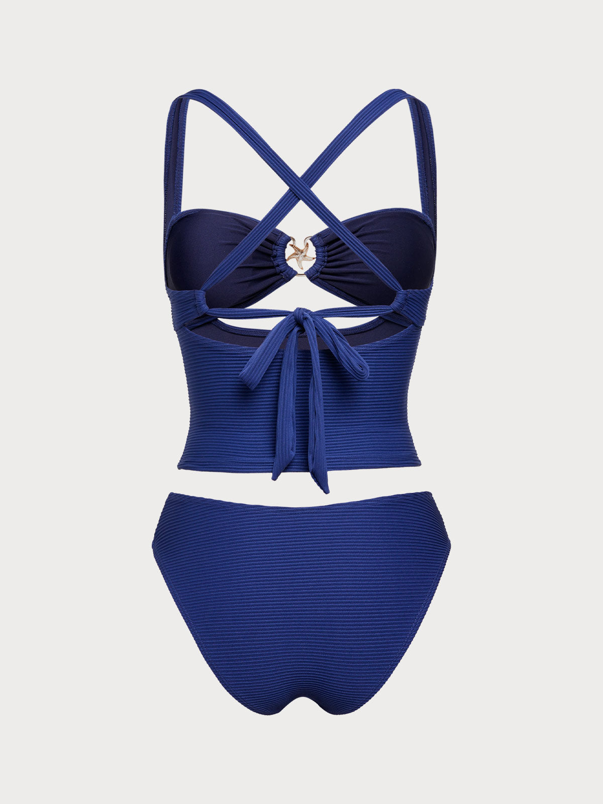 Women's Polyester Knitted Decorative Metallic Thread Tankini Set Tankinis - SAMIOLSWIM