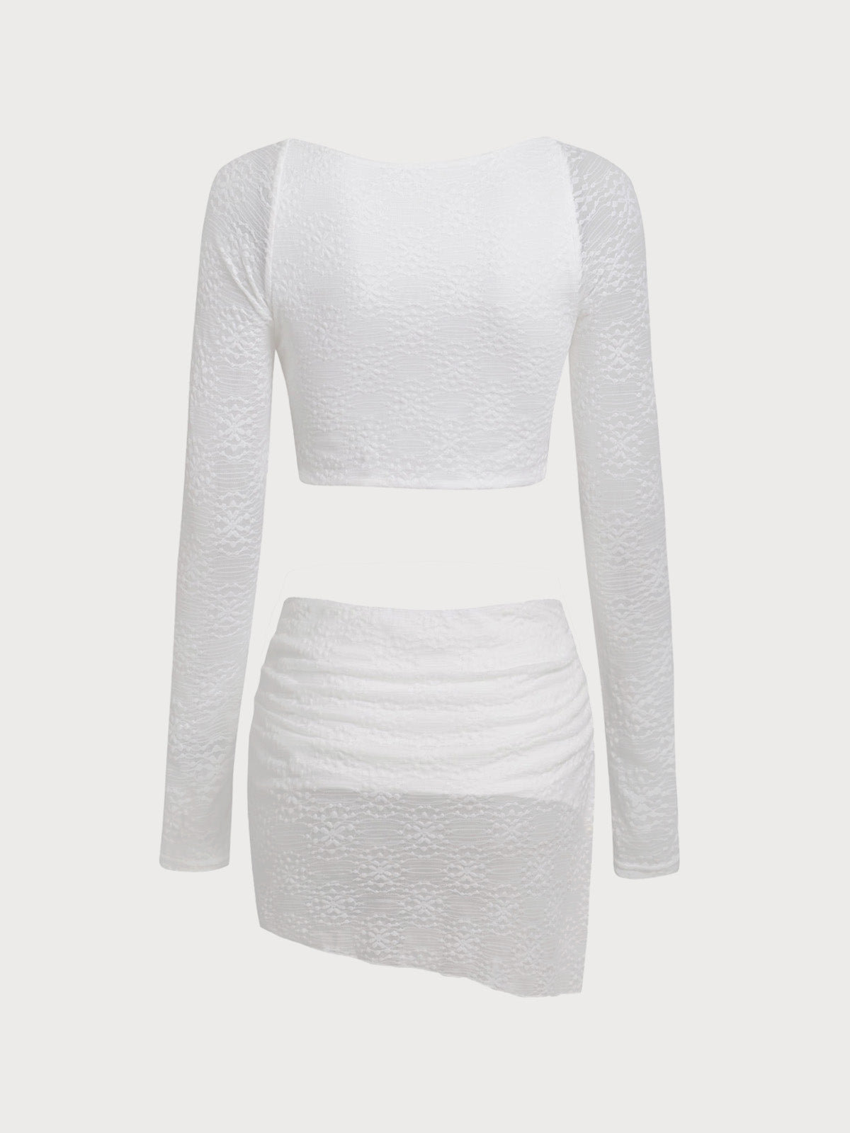Women's Polyester Knitted Lace Long Sleeve Short Skirt Two-piece Set Cover-ups - SAMIOLSWIM