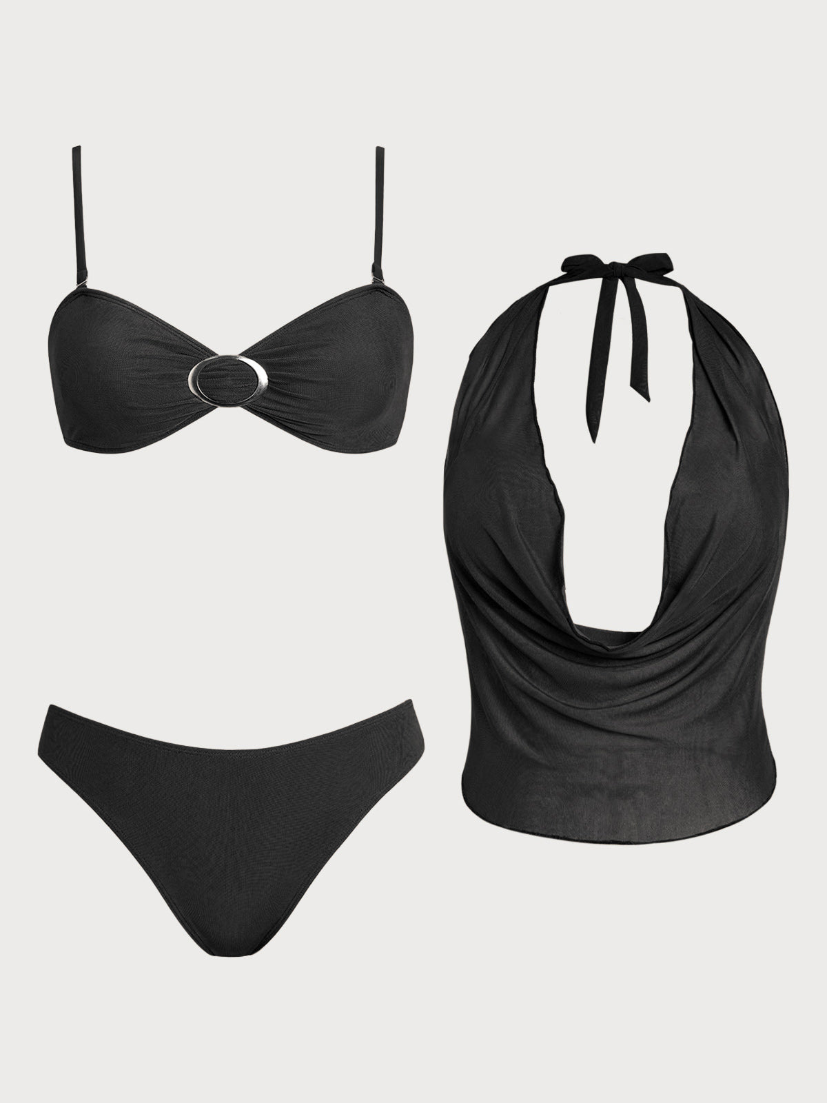 Women's Polyester Knitted Mesh Cover-up Three-Piece Bikini Set Bikinis - SAMIOLSWIM