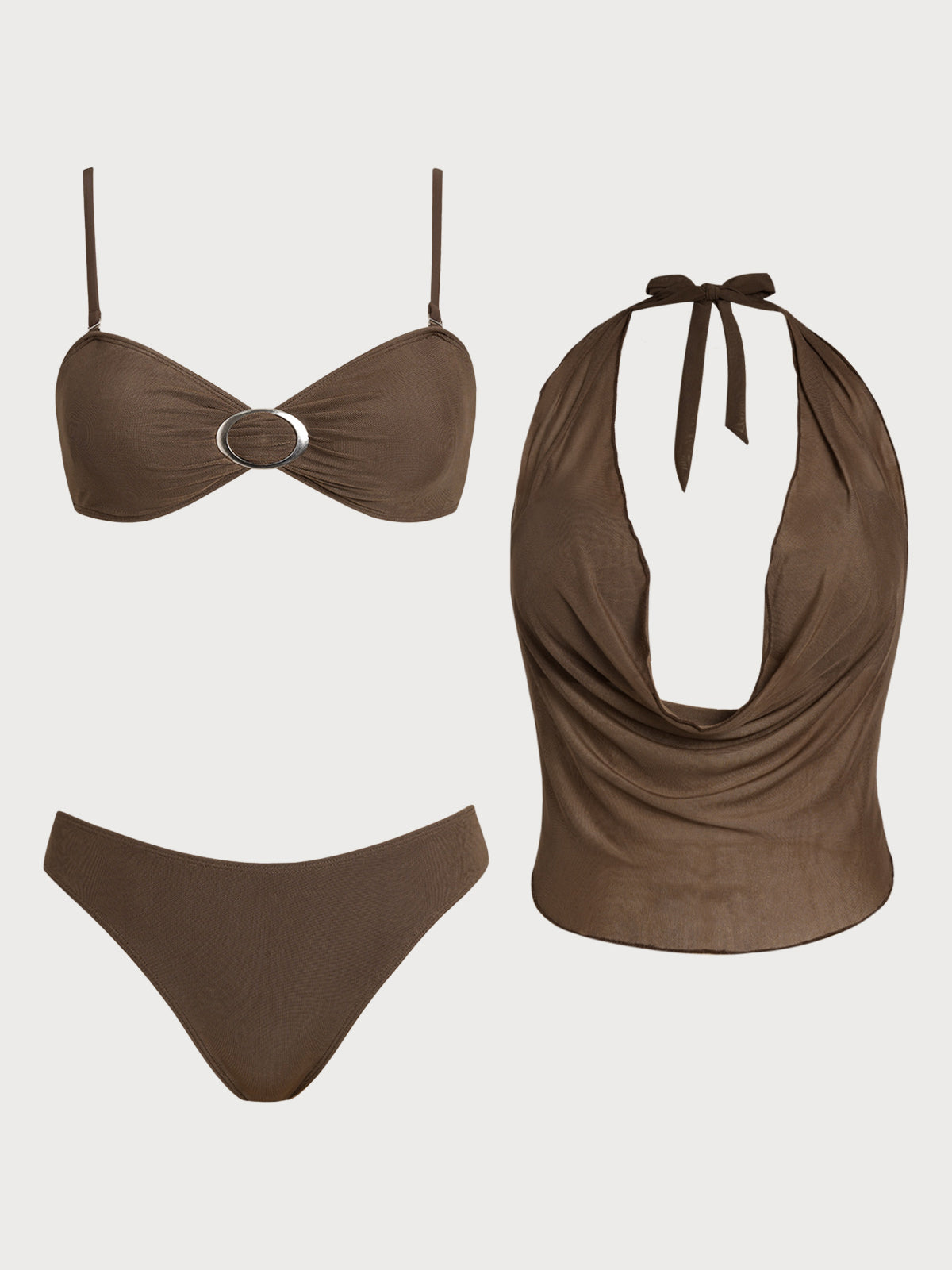 Women's Polyester Knitted Mesh Cover-up Three-Piece Bikini Set Tankinis - SAMIOLSWIM