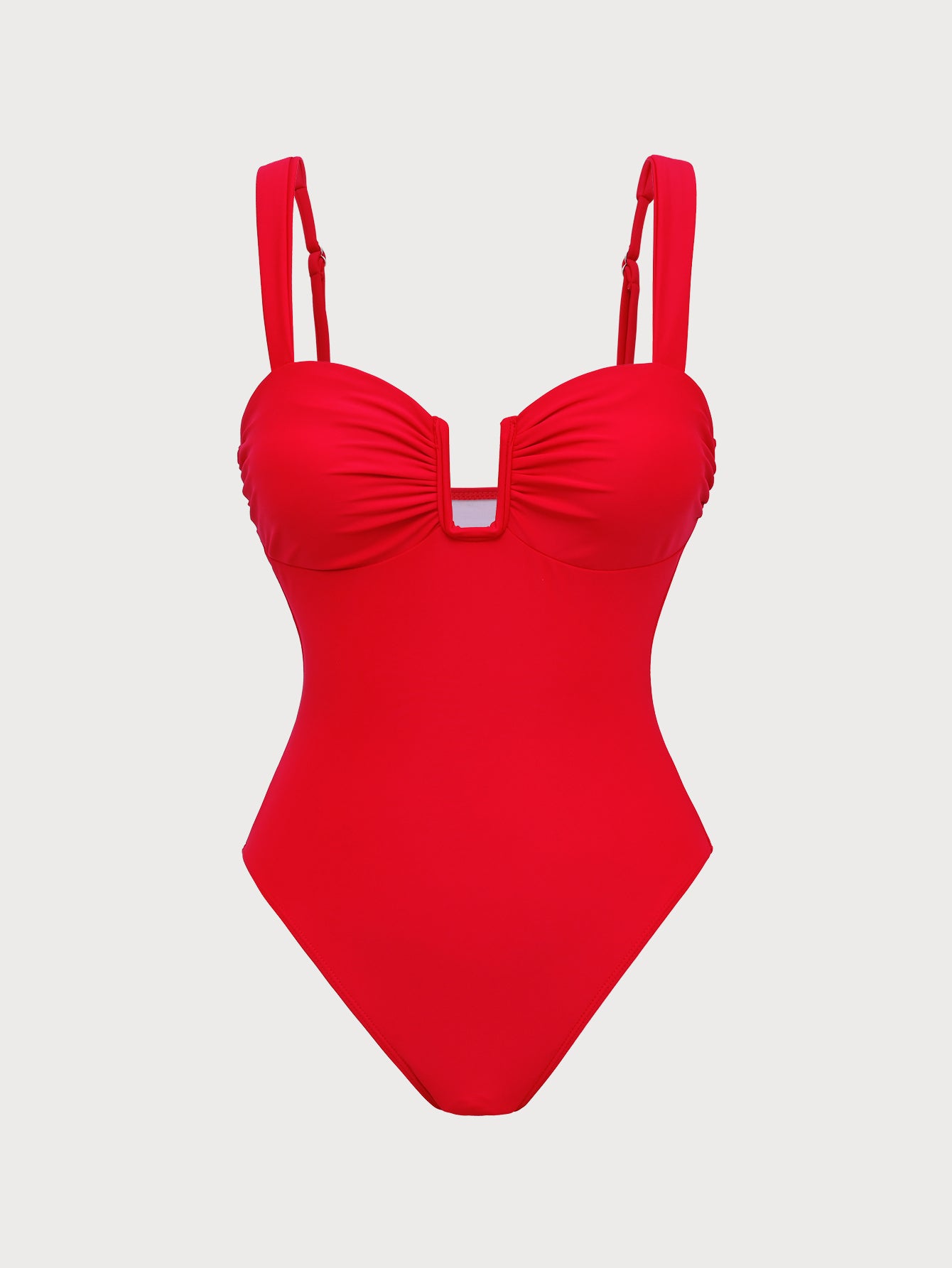 Women's polyester knitted U-shaped retro one-piece swimsuit Red One-Pieces - SAMIOLSWIM