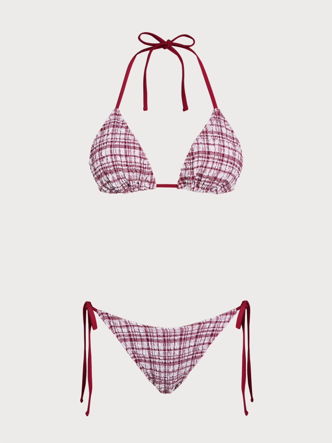 Women's Polyester Plaid Bikini Set Brick Red Bikinis - SAMIOLSWIM