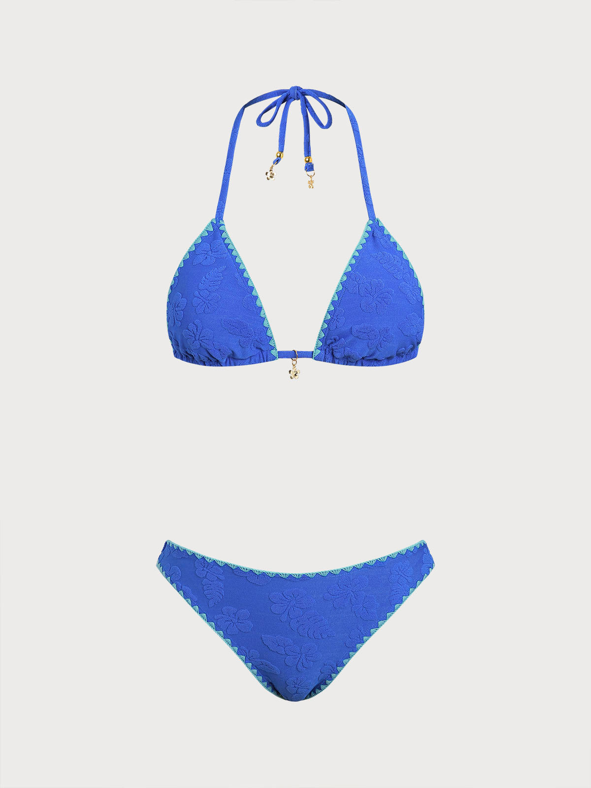 Blue Floral Contrast Bikini Set
