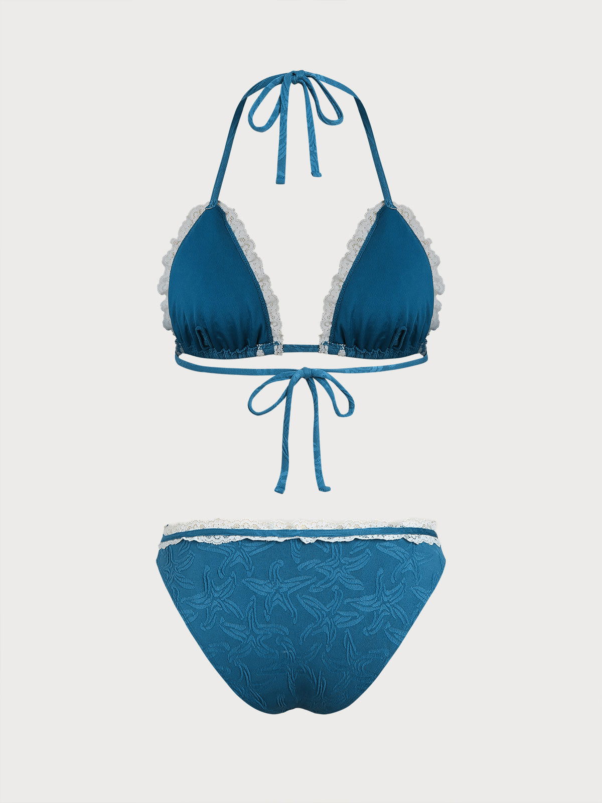 Peacock Blue Geometric Contrast Bikini Set