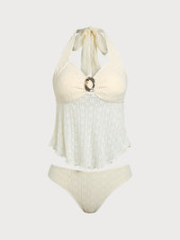 Knitted Nylon Tankini Suit Off White Tankinis - SAMIOLSWIM