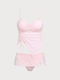 Knitted Polyester Tankini Suit Pink Tankinis - SAMIOLSWIM