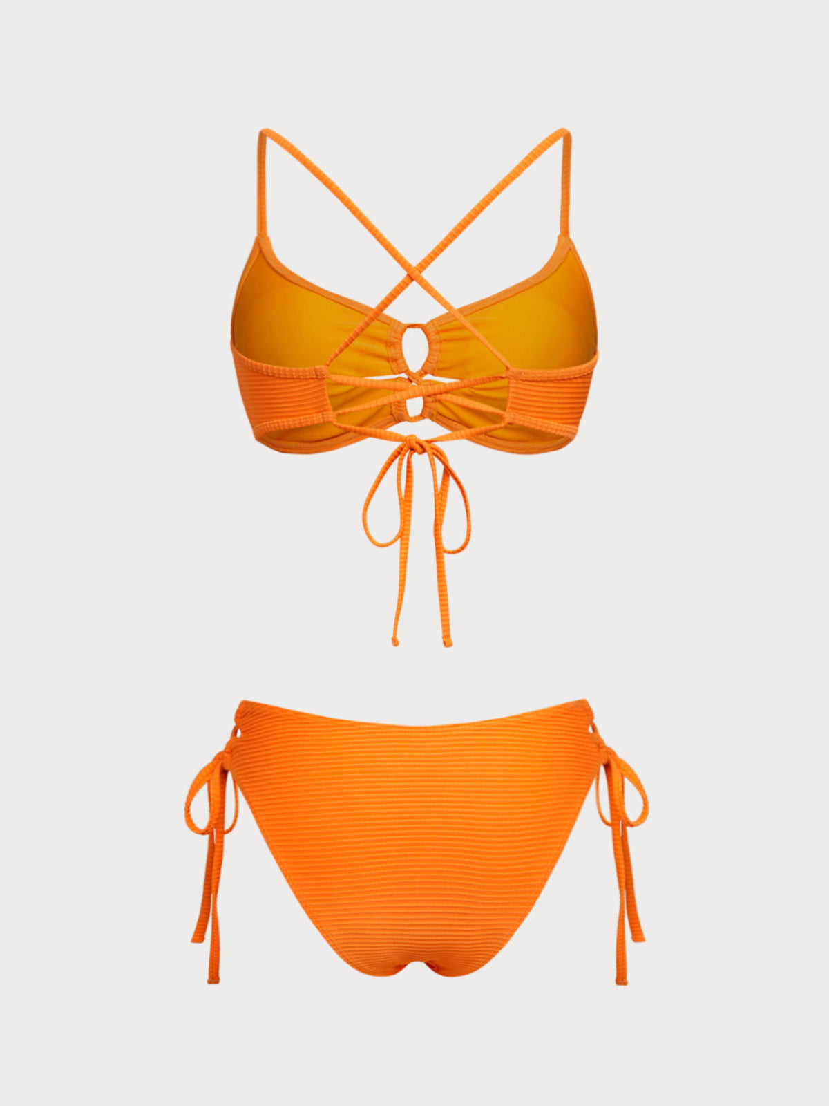 Orange Ribbed Hollow Bikini Set