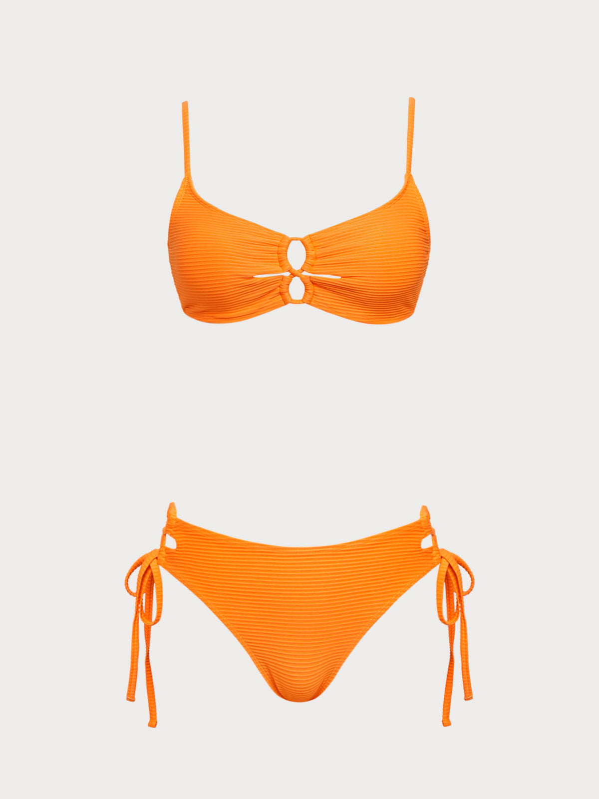 Orange Ribbed Hollow Bikini Set