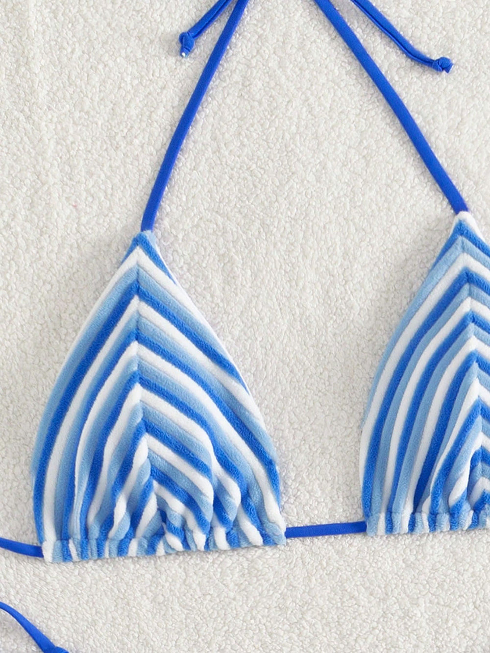 Light Blue & White Striped Bandeau Halter Ribbed 2 Piece Bikini Set