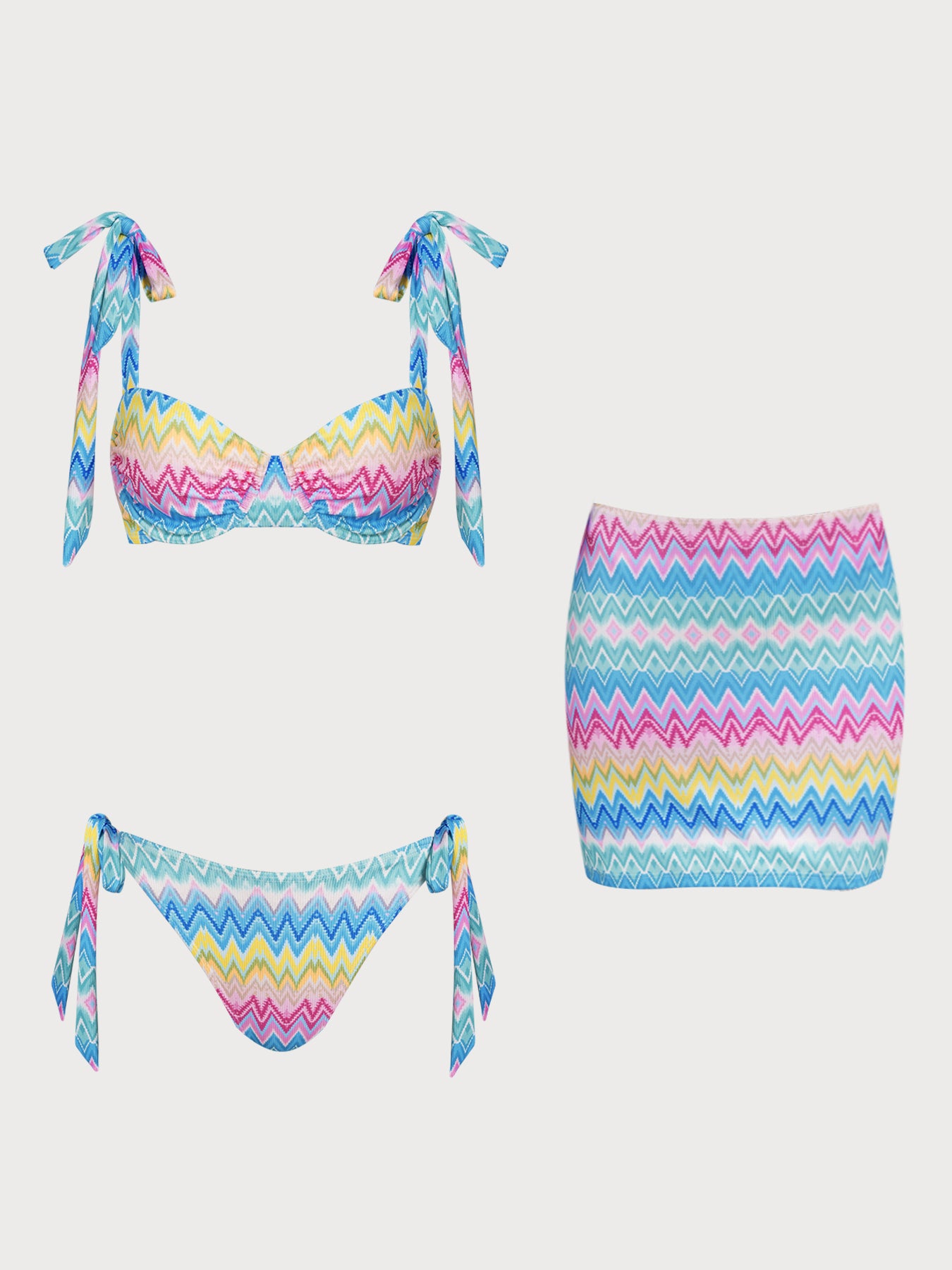 女士针织涤纶彩虹条比基尼套装 Rainbow Stripes Bikinis - SAMIOLSWIM