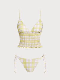 Women'S Knitted Polyester Plaid Ruched Tankini Suit Tankinis - SAMIOLSWIM