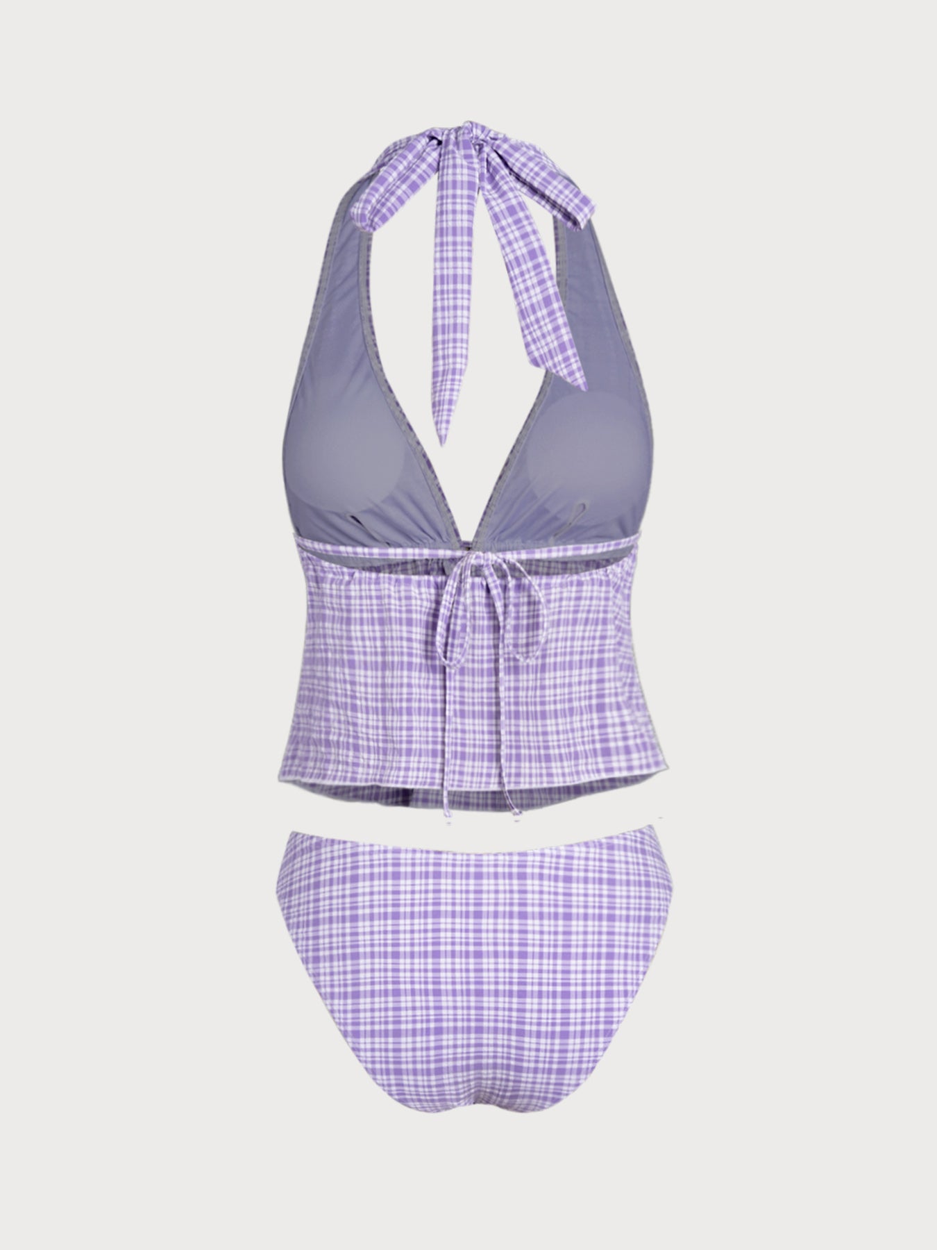 Women'S Nylon Knitted Deep V Plaid Tankini Swimsuit Tankinis - SAMIOLSWIM