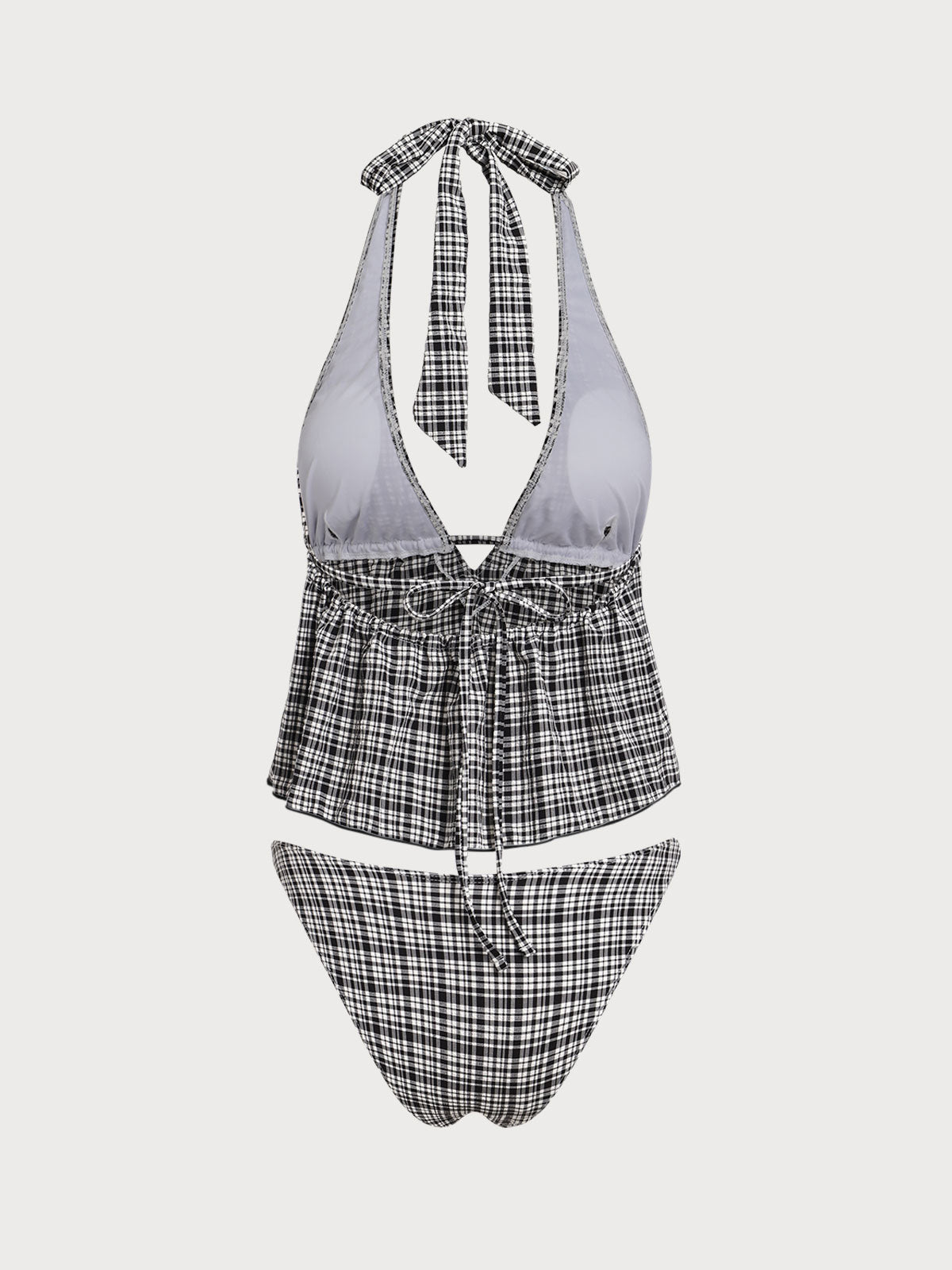 Women'S Nylon Knitted Deep V Plaid Tankini Swimsuit Tankinis - SAMIOLSWIM