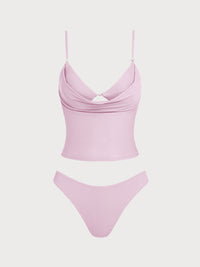 Women'S Nylon Knitted Ribbed Fake Two-Piece Tankini Set Tankinis - SAMIOLSWIM