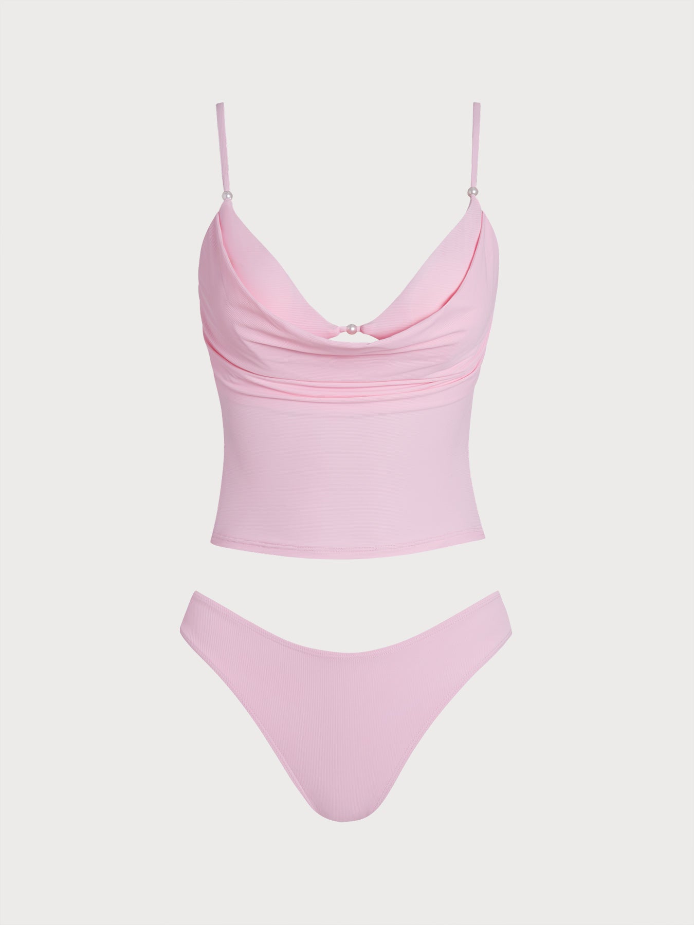 Pink Ribbed Fake Two-Piece Tankini Swimsuit & Reviews - Pink