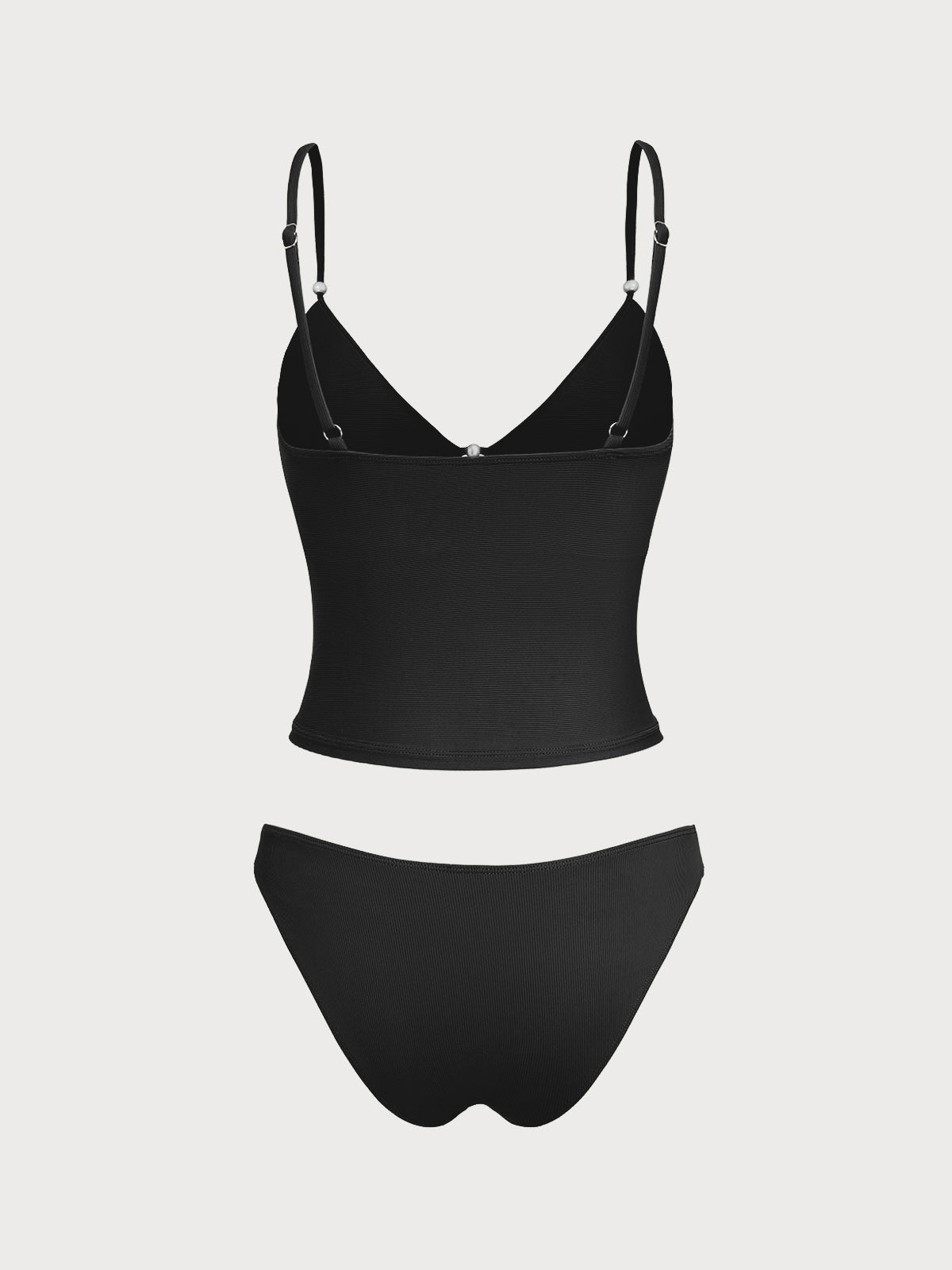 Women'S Nylon Knitted Ribbed Fake Two-Piece Tankini Set Tankinis - SAMIOLSWIM