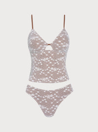 Women'S Nylon Woven Lace Flower Hollow Tankini Set White Tankinis - SAMIOLSWIM