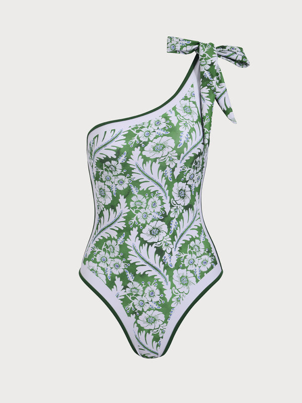 Green Ruffle Print One Piece Swimsuit main image 1