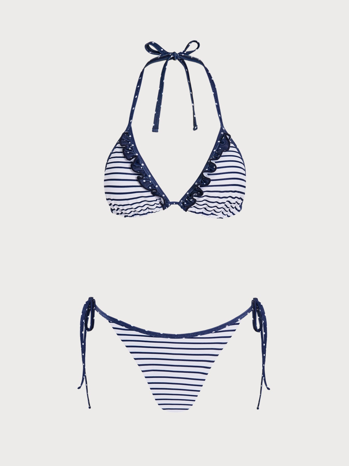 Women'S Polyester Knit Contrast Stripe Bikini Set Blue Bikinis - SAMIOLSWIM