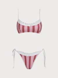 Women'S Polyester Knit Contrast Stripe Print Bikini Set Pink Bikinis - SAMIOLSWIM