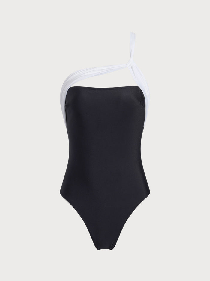 Contrast One-Shoulder Two-Piece Swim Set