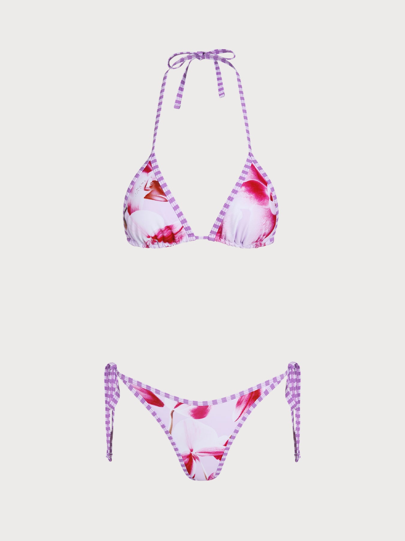 Women'S Polyester Knit Floral Print Bikini Set Purple Bikinis - SAMIOLSWIM