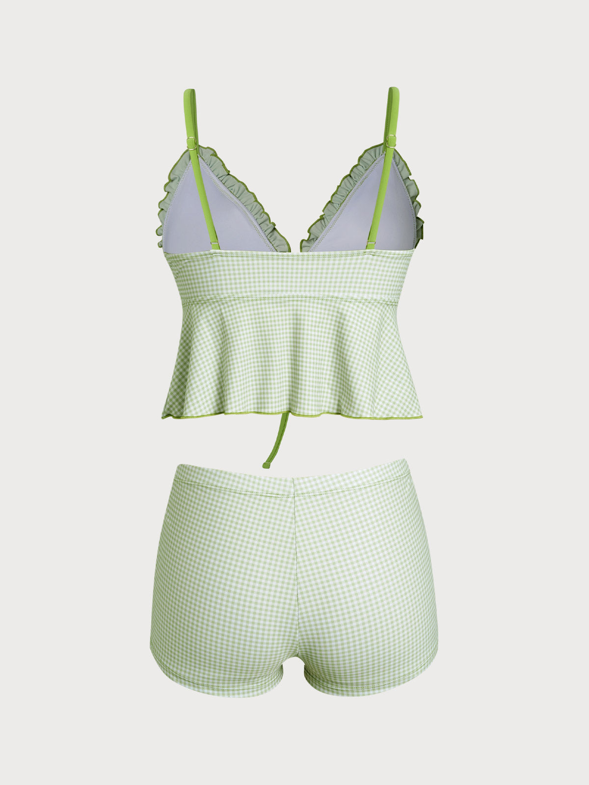 Women'S Polyester Knit Plaid Ruffle Tankini Swimsuit Tankinis - SAMIOLSWIM