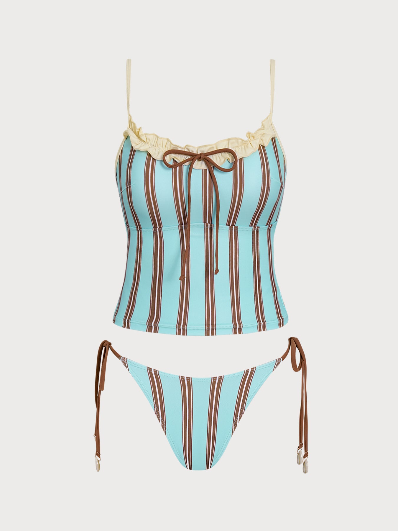Women'S Polyester Knit Printed Ruffle Tankini Swimsuit Tankinis - SAMIOLSWIM