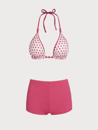 Women'S Polyester Knit Reversible Beaded Bikini Set Red Bikinis - SAMIOLSWIM