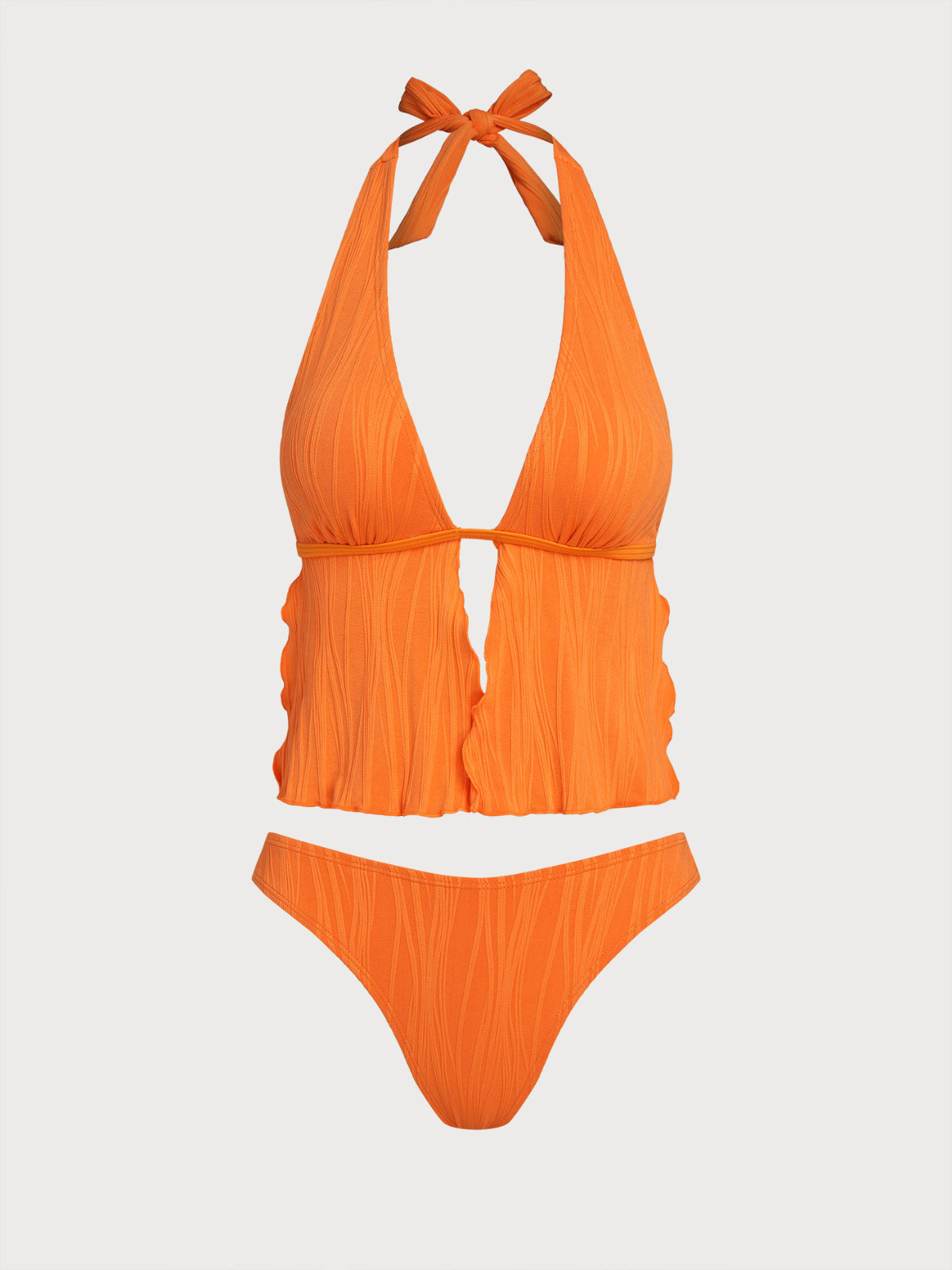 Women'S Polyester Knit V-Neck Tie Front Tankini Set Tankinis - SAMIOLSWIM