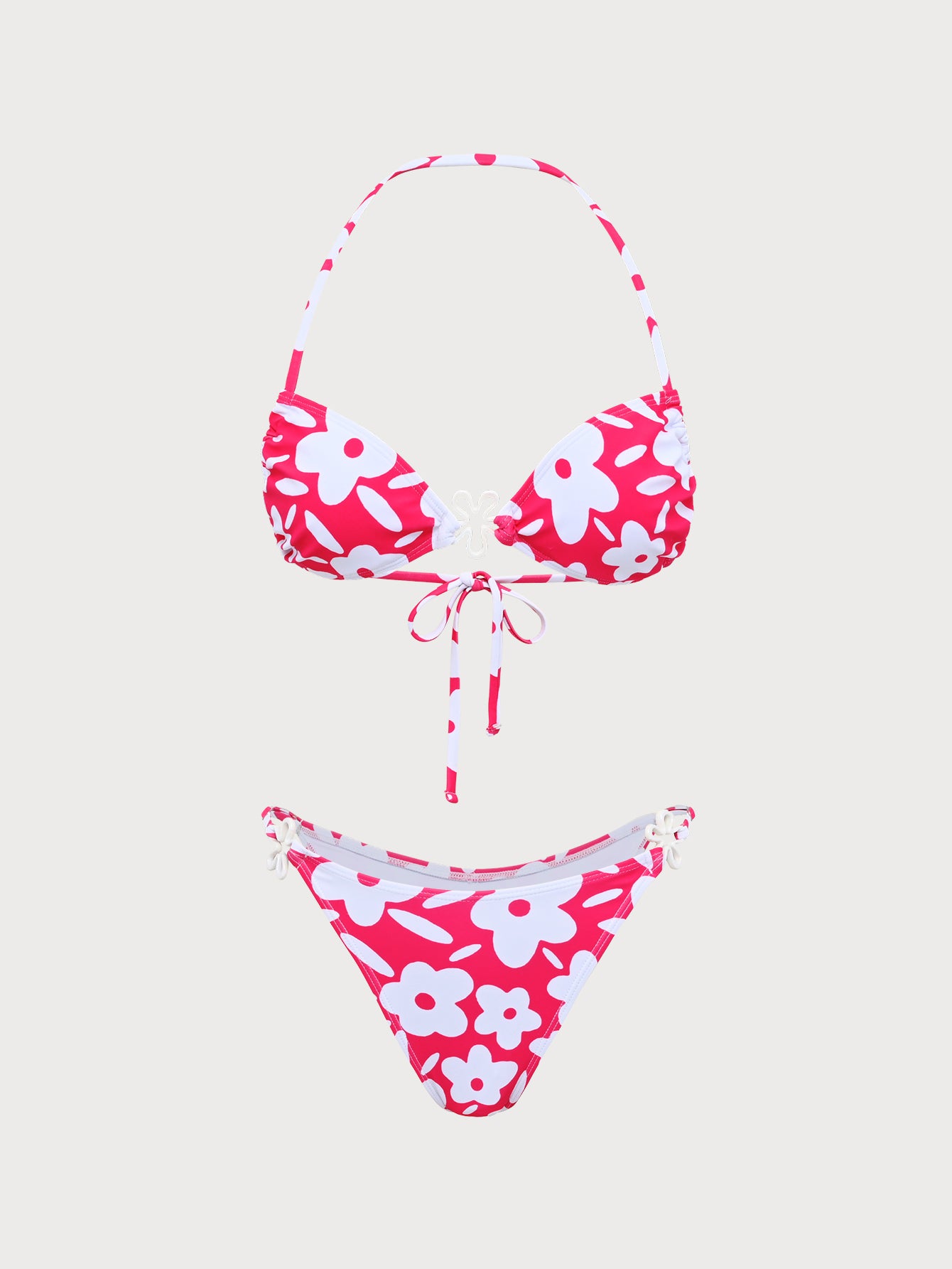 Pink Floral Halter Bikini Set Reviews Pink Bikinis Samiolswim