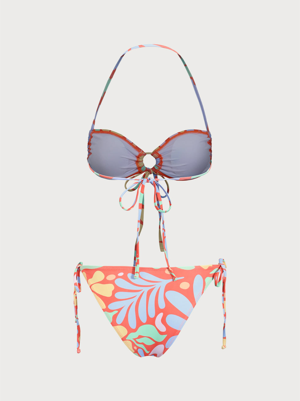 Orange V Neck Cut Out Printed Bikinis Set