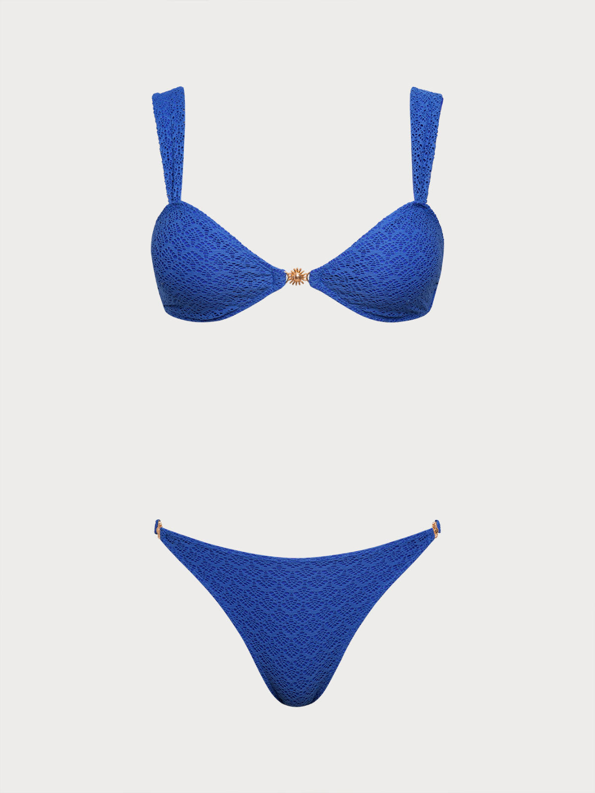 Women'S Polyester Knitted Metallic Mesh Bikini Set Blue Bikinis - SAMIOLSWIM