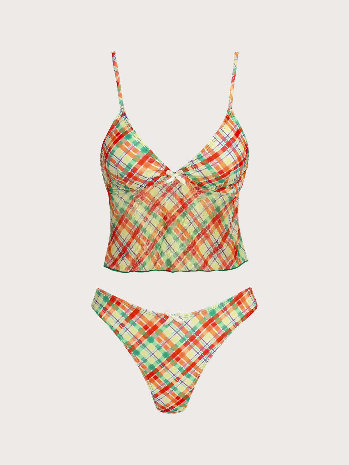 Women'S Polyester Knitted Plaid Print Tankini Swimsuit Tankinis - SAMIOLSWIM
