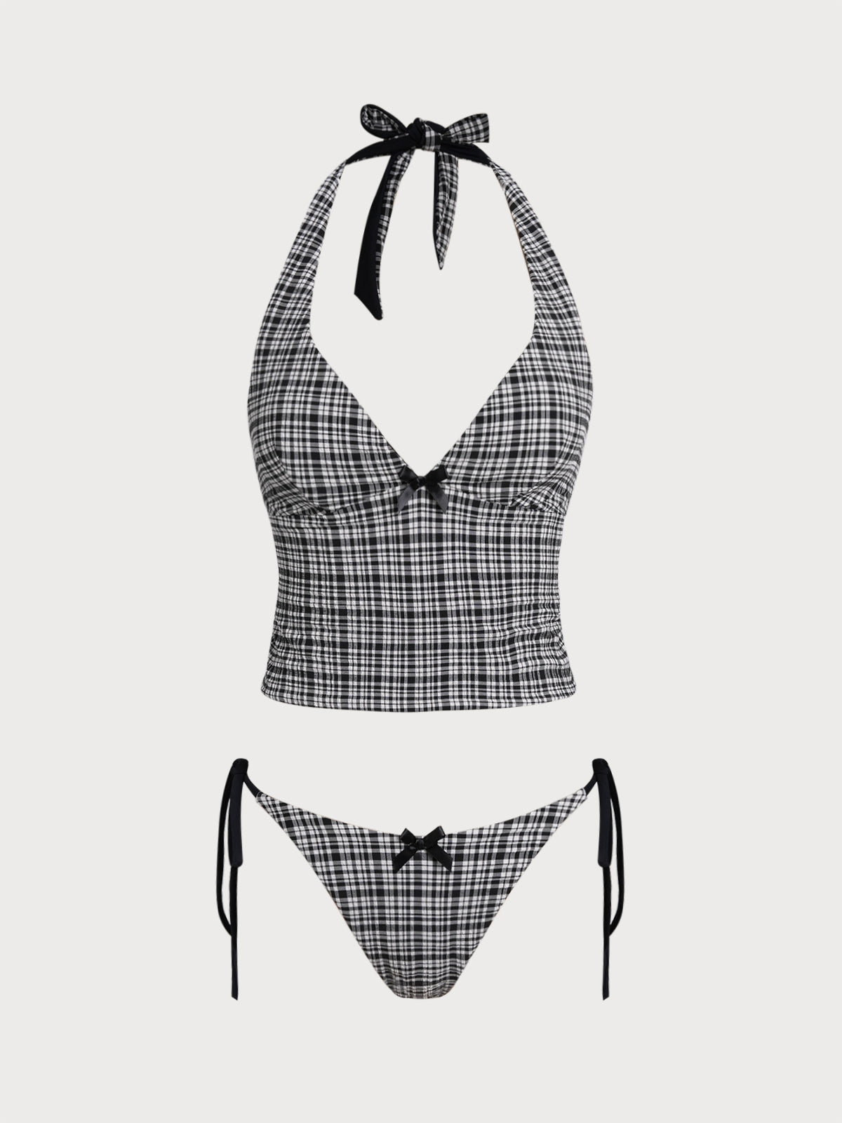 Women'S Polyester Knitted Plaid Tankini Swimsuit Tankinis - SAMIOLSWIM