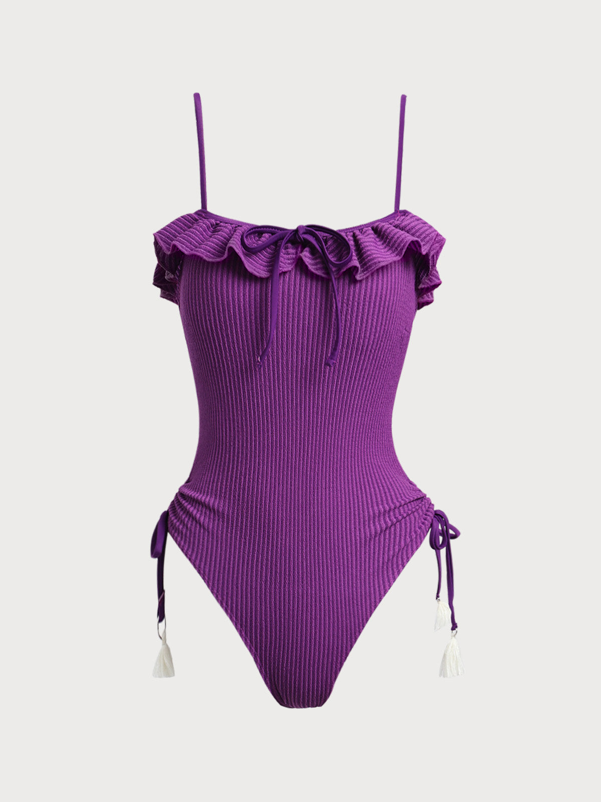 Women'S Polyester Knitted Ruffled Cutout One-Piece Swimsuit One-Pieces - SAMIOLSWIM