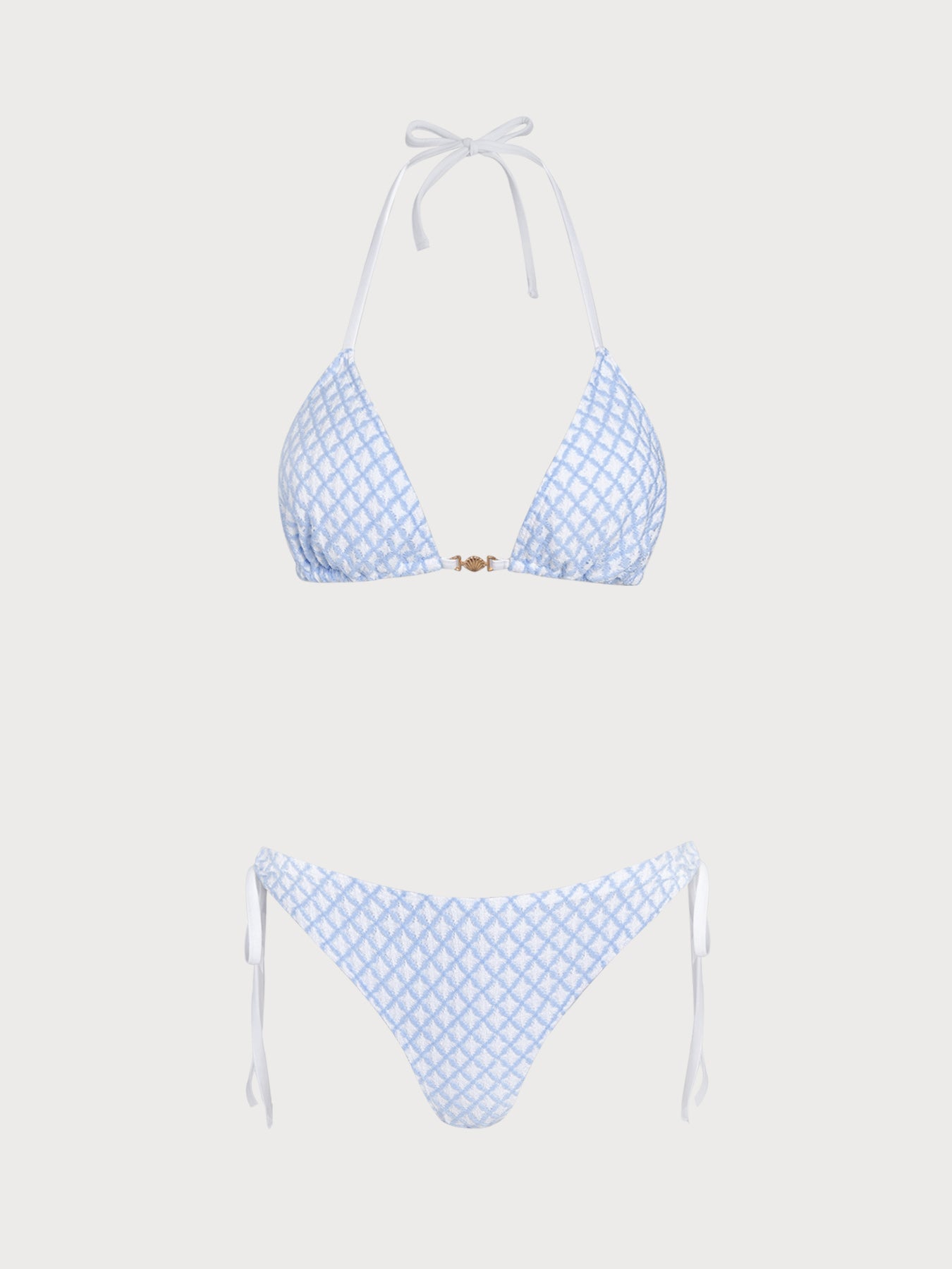 Women'S Polyester Knitted Shell Trim Bikini Set Blue Bikinis - SAMIOLSWIM