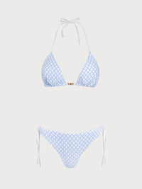 Women'S Polyester Knitted Shell Trim Bikini Set Blue Bikinis - SAMIOLSWIM