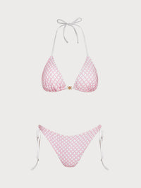 Women'S Polyester Knitted Shell Trim Bikini Set Pink Bikinis - SAMIOLSWIM
