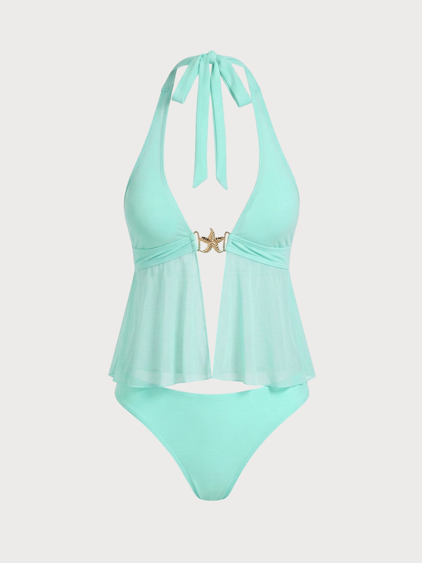 Women'S Polyester Knitted Tankini Set Green Tankinis - SAMIOLSWIM