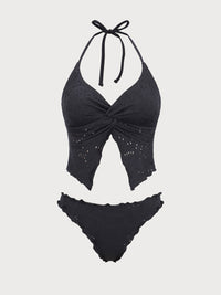 Women'S Polyester Knitted Twist Tankini Swimsuit Black Tankinis - SAMIOLSWIM