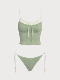 Women'S Polyester Knitted Vintage Plaid Contrast Tankini Swimsuit Tankinis - SAMIOLSWIM