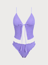 Women'S Woven Polyester Jacquard Tie-Front Tankini Swimsuit Tankinis - SAMIOLSWIM